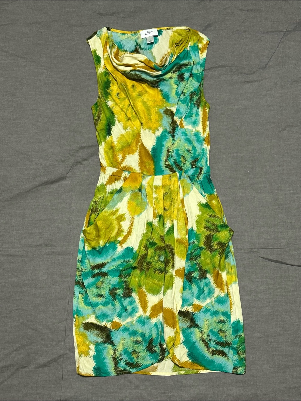 LOFT Green Teal Yellow Floral Sleeveless Dress